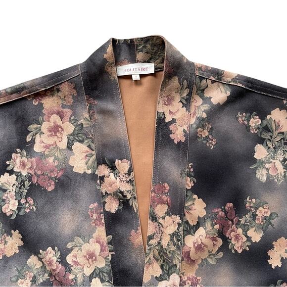 Solitaire | Anthropologie Jacket Faux Suede Open Front Kimono Floral Women's S - Picture 5 of 8